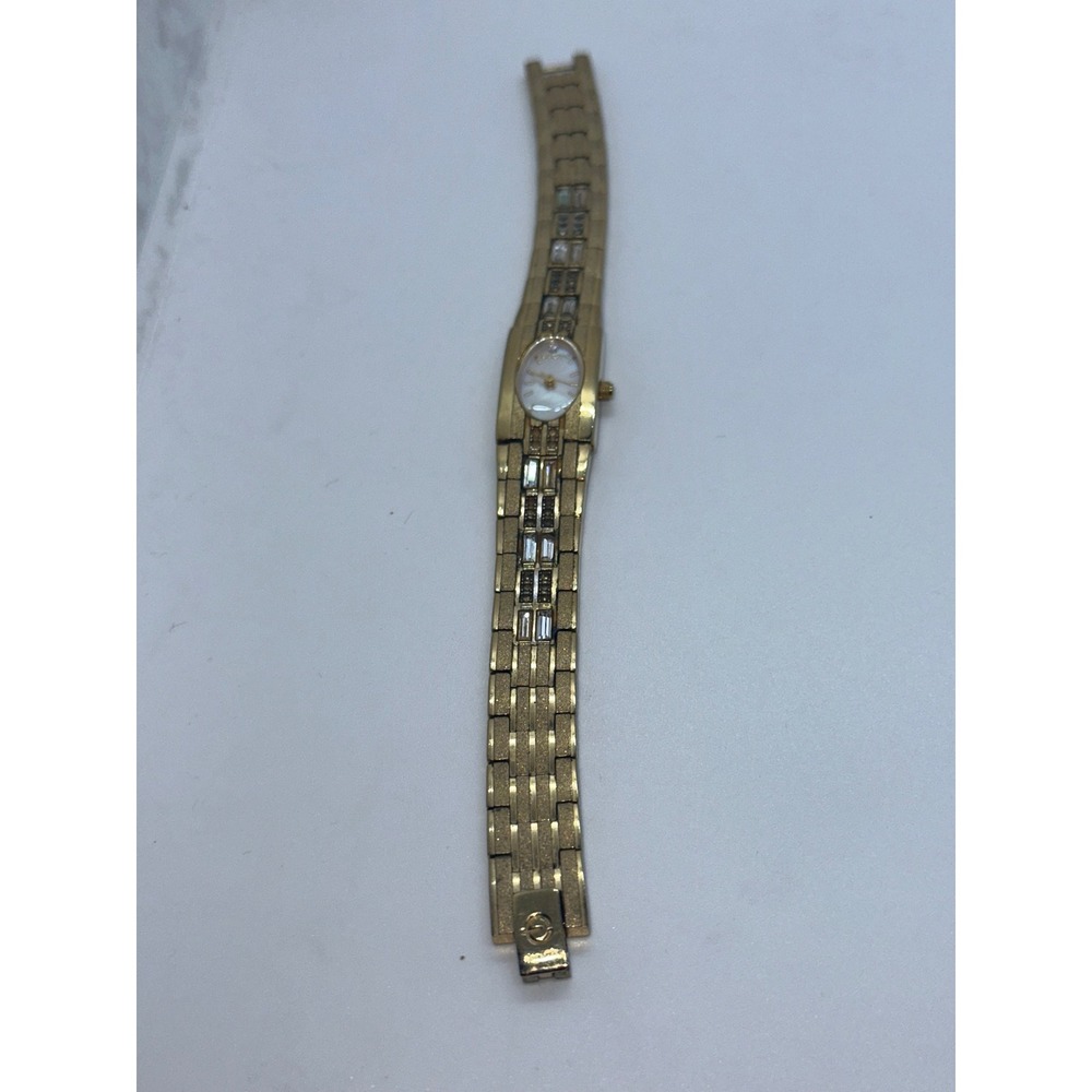 Elgin Women Gold Tone Mother of Pearl Dial Crystal Accent Dress Watch EG713